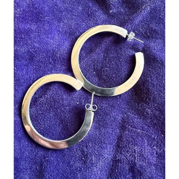 Sterling Silver 925 Mexico Signed TB-32 Vintage Hoop Post Earrings 16.9 Grams - Picture 4 of 4